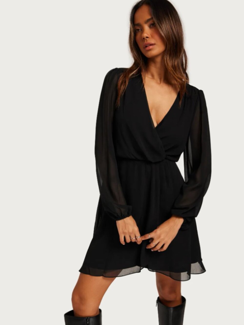Honey Punch Black Chiffon Mini Dress - Size Small